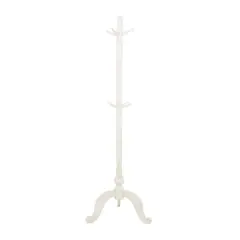 5ft. Wood Coat Rack with Scrolled Feet & Leaf Carvings White