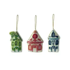 Hello Honey&reg; 3 Pack 5" Beaded & Embroidered House Felt Ornaments
