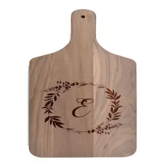Floral Wreath Monogram Walnut Paddle Cutting Board E