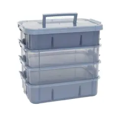 Everything Mary Four Tray Plastic Storage Organizer Blue