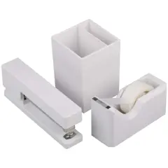 JAM Paper Stapler, Tape Dispenser & Pen Holder Trio Kit White