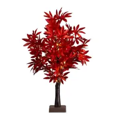 2ft. Pre-Lit Red Autumn Maple Artificial Fall Tree with 50 Warm White LED Lights and Detachable Base