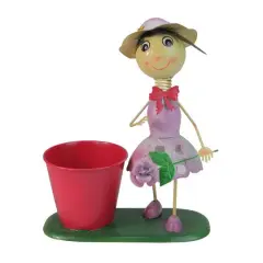 13" Girl With Purple Dress and Flower Spring Outdoor Planter