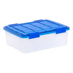 IRIS&reg; WeatherPro&trade; 26.5qt. Clear Heavy Duty Plastic Storage Bin with Blue Lid