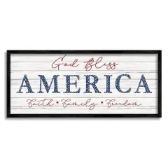 Stupell Industries God Bless America Faith Family Freedom Hanging Sign Framed Giclee Art Black