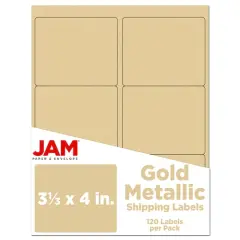 JAM Paper Adhesive Shipping Labels, 3.33" x 4" Metallic Gold