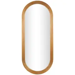 Brown Wooden Oval Wall Mirror with Dimensional Carved Frame