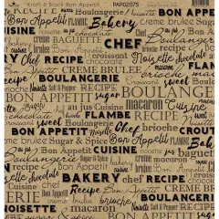 Paper Caf&eacute; Kraft & Black Bon Appetit 12" x 12" Cardstock, 15 Sheets