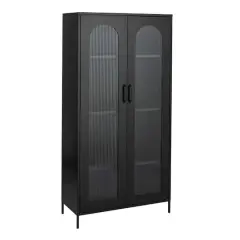 Hello Honey&reg; Black Solstice Tall Metal Curio Storage Cabinet with Arched Glass Doors