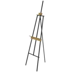 56.25" Black Metal Painter's Inspired 3-Tier Display Easel with Gold Accents