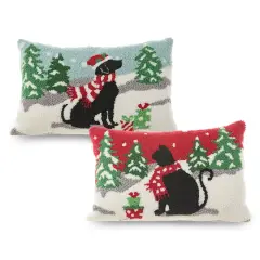 Glitzhome&reg; Hooked Christmas Cat & Dog Pillows, 2ct.