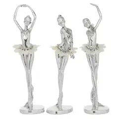 Set of 3 Silver Polystone Glam Dancer Sculpture, 10.75", 11.75", 11.75"