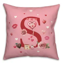 18" Valentines Day Icons S Monogram Accent Pillow