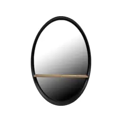 Hello Honey&reg; Modern Round Metal Framed Wall Mirror with Shelf