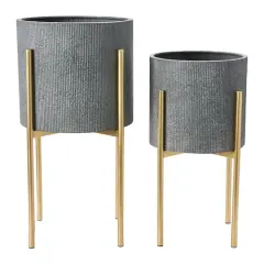 Hello Honey&reg; Charcoal Grey & Gold Boho Embossed Metal Planters with Stands Set