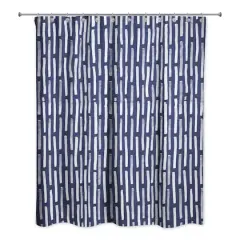 74" Hand Drawn Lines Shower Curtain Blue and White