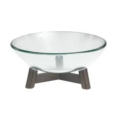 9" Clear Glass Serving Bowl with Bronze Hammered Y-Shaped Stand
