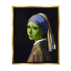 Stupell Industries Girl With Pearl Earring Alien Framed Floater Canvas Wall Art Gold