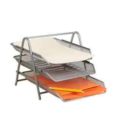 Mind Reader Desk Organizer with 4 Sliding Trays Silver