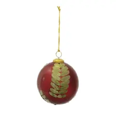 Hello Honey&reg; 5" Red & Gold Embedded Eucalyptus Leaf Ball Glass Ornament
