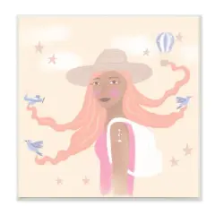 Stupell Industries Girl Flowing Hair Birds Plane Hot Air Balloon,12" x 12"