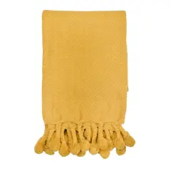 Hello Honey&reg; Woven Cotton Pom Pom Throw Gold