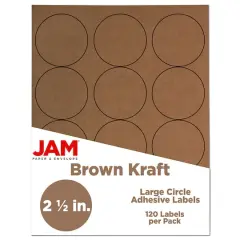 JAM Paper 2.5" Circle Product & Container Labels, 120ct. Brown Kraft