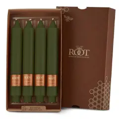 Root Candles 9" Unscented Smooth Collenette Taper Candles, 4ct. Dark Olive