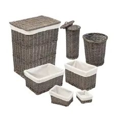 Honey Can Do 7-Piece Split Willow Woven Bathroom Storage Basket Set