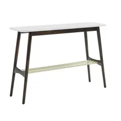 Walker Edison Faux White Marble/Dark Brown Oak Tapered Leg Entry Table