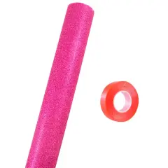 JAM Paper Glitter Gift Wrap with Double Sided Super Tape Set Fuchsia Hot Pink