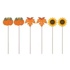 Glitzhome&reg; 18" Fall Metal Pumpkin, Leave & Sunflower Yard Stake, 6ct.