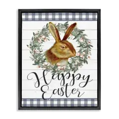 Stupell Industries Easter Bunny Wreath Phrase Floater Framed Art Black