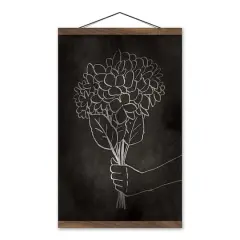 Monotone Line Drawing Teak Hanging Canvas