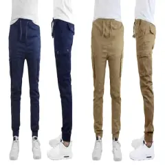 Galaxy by Harvic Slim Fit Cotton Stretch Twill Men's Cargo Joggers 2 Pack Timber/Navy