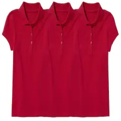 Galaxy by Harvic Short Sleeve Stretch Girl&rsquo;s Pique Polo Shirt 3 Pack Red/Red/Red