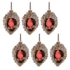 6" Frosted Pinecone Cardinal Ornaments, 6ct.