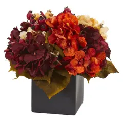 12in. Autumn Hydrangea Berry Arrangement in Black Vase