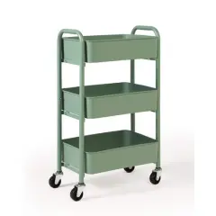 SunnyPoint Compact 3-Tier Metal Rolling Cart Turquoise
