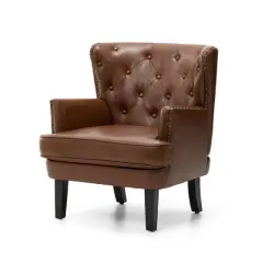 Glitzhome&reg; Modern Leatherette Button-Tufted Accent Armchair Coffee