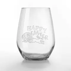 15oz. Happy Easter Vintage Bunny Engraved Stemless Wine Glass