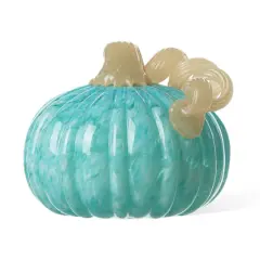 Glitzhome&reg; 6" Fall Turquoise Round Glass Pumpkin