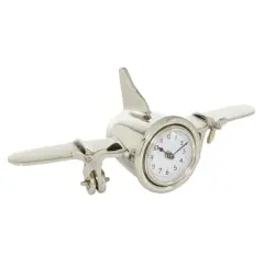 16" Silver Aluminum Airplane Clock