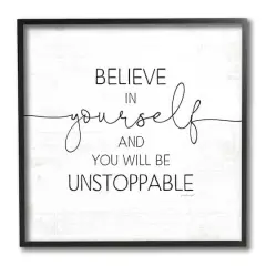 Stupell Industries Believe In Yourself Inspirational Sentiments Distressed Charm Black Framed Wall Art