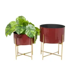 Red Modern Planter, Set of 2" 15", 12"