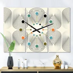 Designart Monochrome Geometric Pattern X Oversized Mid-Century Modern Multipanel Wall Clock