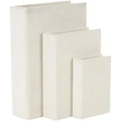 Cream Velvet Textured Decorative Book Box with Gold Page Detailing, 3ct.