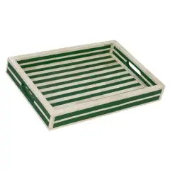 Hello Honey&reg; 18" Green & Cream Reclaimed Wood Tray with Handles