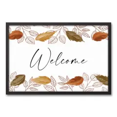 Autumn Leaves Cascading Welcome Canvas Wall Art with Black Frame