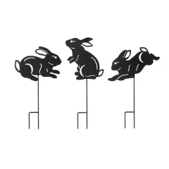 Glitzhome&reg; 18" Black Metal Rabbit Silhouette Yard Stake Set